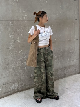 「MOUSSY（マウジー）のCHROME LOGO Tシャツ（Tシャツ/カットソー）」を使った、入江 葵さん（レディース・148cm）の夏コーディネート