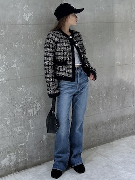 「アイテム（ノーカラージャケット）」を使った、入江 葵さん（レディース・148cm）の冬コーディネート