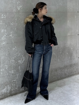 「アイテム（ヘアアクセサリー）」を使った、入江 葵さん（レディース・148cm）の冬コーディネート