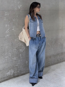 「MOUSSY（マウジー）のHALF PEARL ネックレス（ネックレス、ゴールド系）」を使った、入江 葵さん（レディース・148cm）の春コーディネート