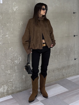 「MOUSSY（マウジー）の【26年AW新作】F/SUEDE ブルゾン（ブルゾン、ブラウン系）」を使った、入江 葵さん（レディース・148cm）の秋コーディネート