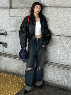 「アイテム（ブルゾン）」を使った、入江 葵さん（レディース・148cm）の夏コーディネート