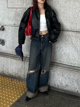 「アイテム（ブルゾン）」を使った、入江 葵さん（レディース・148cm）の夏コーディネート