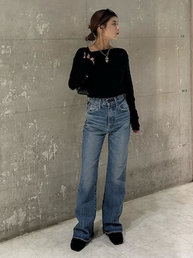「アイテム（デニムパンツ）」を使った、入江 葵さん（レディース・148cm）の秋コーディネート