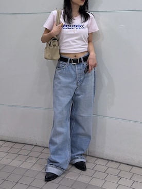 「MOUSSY（マウジー）のSLOUCHY FLAP SHOULDER バッグ（ショルダーバッグ、ベージュ系）」を使った、入江 葵さん（レディース・148cm）の夏コーディネート