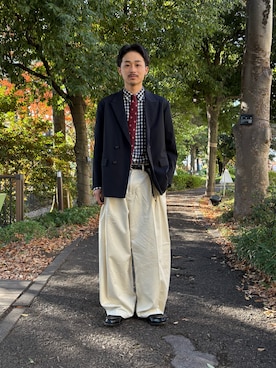 「アイテム（ネクタイ、レッド系）」を使った、るじさん（メンズ・170cm）の冬コーディネート