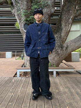 「アイテム（カバーオール）」を使った、るじさん（メンズ・170cm）の秋コーディネート