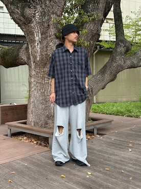 「アイテム（スウェットパンツ）」を使った、るじさん（メンズ・170cm・20代）の夏コーディネート