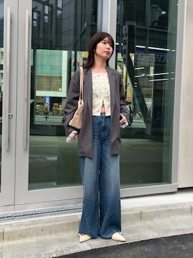 「Kastane（カスタネ）の【2026SSカタログ/セットアップ対応/レース取り外し可】レースマルチウェイジャケット（テーラードジャケット、グレー系）」を使った、sakuさん（レディース・160cm）の春コーディネート