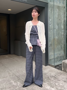 「Kastane（カスタネ）の【セットアップ対応】クロスジャガード衿付きカーディガン（カーディガン/ボレロ、ホワイト系）」を使った、sakuさん（レディース・160cm）の春コーディネート