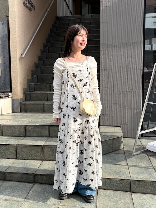 セール】【2サイズ展開/低身長サイズ】ドットフラワーキャミワンピース