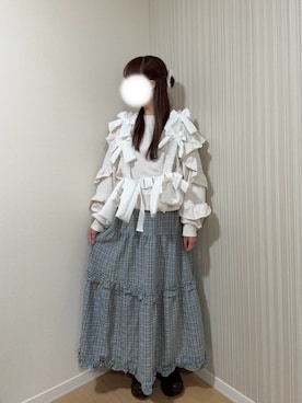 「LEPSIM（レプシィム）の袖フリルプルオーバー　591774（Tシャツ/カットソー、ホワイト系）」を使った、ﾖｲﾁｮまる。さん（レディース・151cm）の秋コーディネート