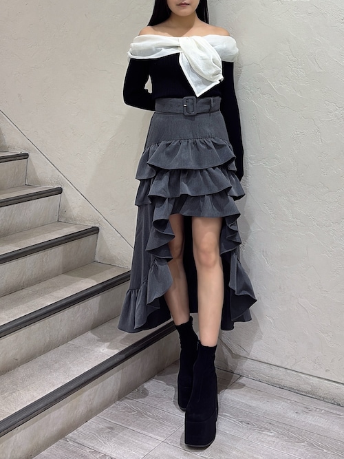 フロントリボンリブニットトップス