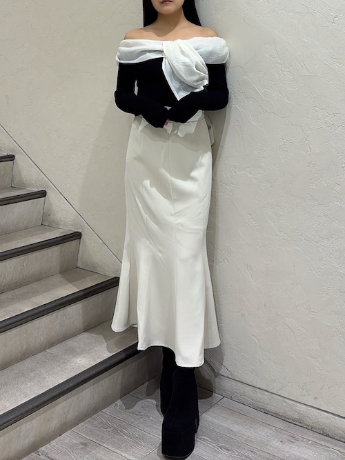 フロントリボンリブニットトップス