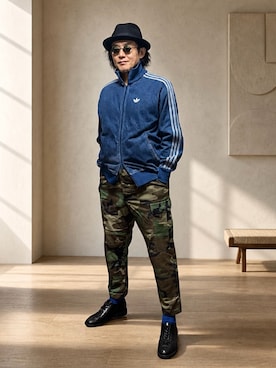 「adidas（アディダス）のアイテム（デニムジャケット、ブルー系）」を使った、sunrisesea⭐︎文左衛門さん（メンズ・172cm）の秋コーディネート