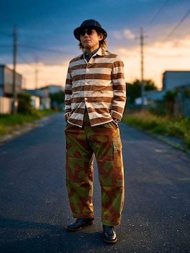 「WAREHOUSE（ウエアハウス）のアイテム（その他アウター、ブラウン系）」を使った、sunrisesea⭐︎文左衛門さん（メンズ・172cm）の夏コーディネート