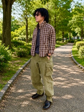 「GU（ジーユー）のアイテム（ブルゾン、ブラウン系）」を使った、sunrisesea⭐︎文左衛門さん（メンズ・172cm）の夏コーディネート