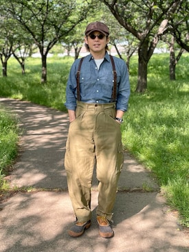 「Nigel Cabourn（ナイジェルケーボン）のアイテム」を使った、sunrisesea⭐︎文左衛門さん（メンズ・172cm）の春コーディネート