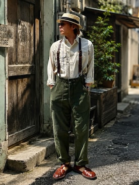 「Nigel Cabourn（ナイジェルケーボン）のアイテム」を使った、sunrisesea⭐︎文左衛門さん（メンズ・172cm）の春コーディネート