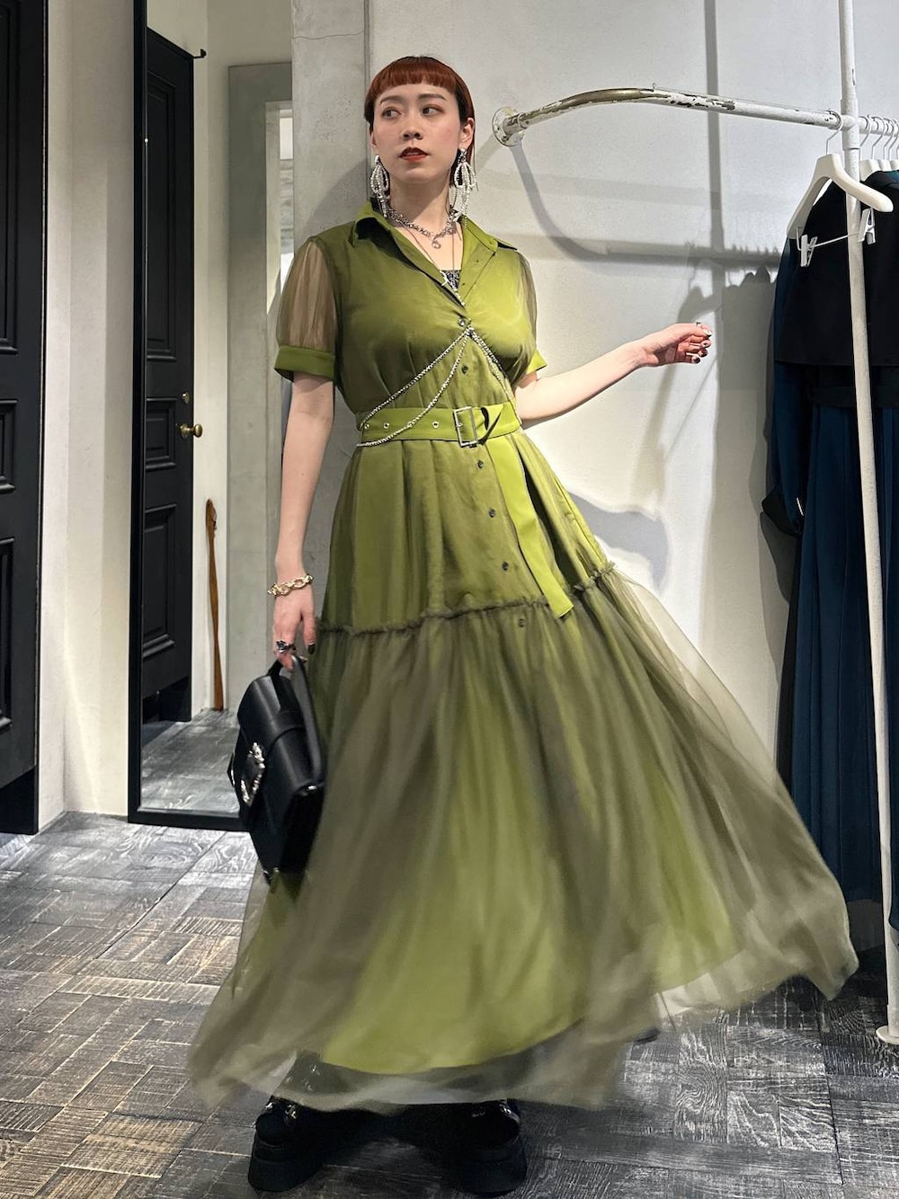 【HARE】ソデシアーチュールティアードロングワンピース　ドレス　半袖　モード系 ソデシアーチュールティアードワンピース(HARE)を使った人気