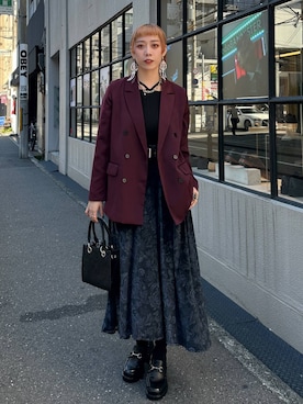 「アイテム（テーラードジャケット、レッド系）」を使った、HARE / 瑜ユイさん（レディース・165cm）の秋コーディネート