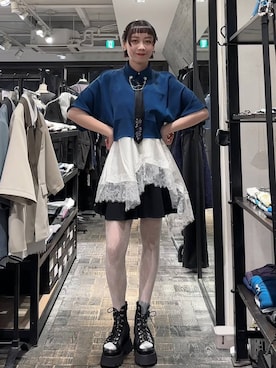 「HARE（ハレ）のチェーンラペルブローチ(HARE)（ネックレス、シルバー系）」を使った、HARE / 瑜ユイさん（レディース・165cm）の春コーディネート