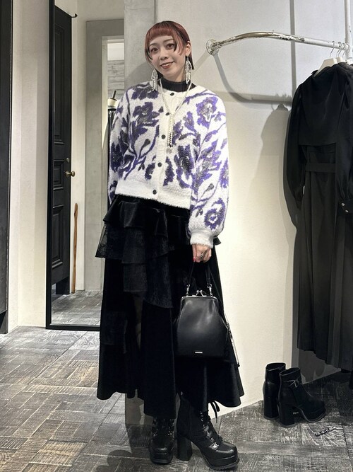 しろ】HARE ハレ フラワー モチーフシャギー カーディガン S