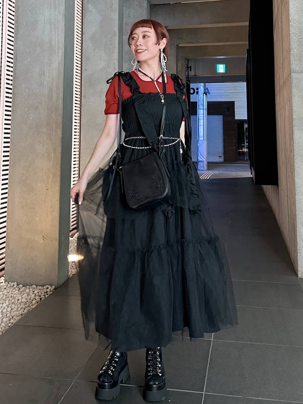 ロングフリルギャザーリボンワンピース(HARE)を使った人気ファッション