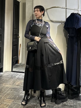 「HARE（ハレ）のレースキリカエキャミワンピース(HARE)（ワンピース、ブラック系）」を使った、HARE / 瑜ユイさん（レディース・165cm）の春コーディネート