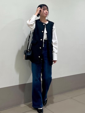「ノーカラー」｜「アイテム（パンプス）」を使った、SAKIさん（レディース・153cm）の秋コーディネート