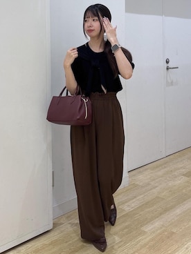 「ROPE' PICNIC（ロペピクニック）のポインテッドキルトパンプス（パンプス、ブラウン系）」を使った、SAKIさん（レディース・153cm）の夏コーディネート