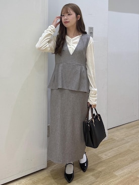 「ROPE' PICNIC（ロペピクニック）のローヒールメリージェーンパンプス（パンプス、ブラック系）」を使った、SAKIさん（レディース・153cm）の秋コーディネート