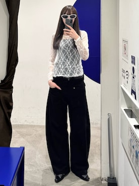 「3.3 Field Trip （3.3フィールドトリップ）の3.3 Field Trip／フラワーレースＴ（Tシャツ/カットソー、ホワイト系）」を使った、kitunesandayoさん（レディース・167cm）の春コーディネート