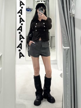 「ALAND（エーランド）の3.3 Field Trip／ナポレオンデザインホックロングスリーブ（Tシャツ/カットソー、ブラウン系）」を使った、kitunesandayoさん（レディース・167cm）の秋コーディネート