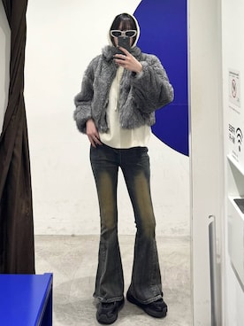 「アイテム（ブルゾン、グレー系）」を使った、kitunesandayoさん（レディース・167cm）の冬コーディネート