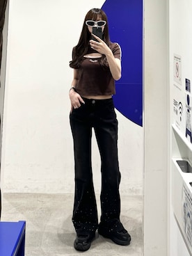 「3.3 Field Trip （3.3フィールドトリップ）の3.3 Field Trip／スターロゴフロントオープンＴ（Tシャツ/カットソー、ブラウン系）」を使った、kitunesandayoさん（レディース・167cm）の夏コーディネート