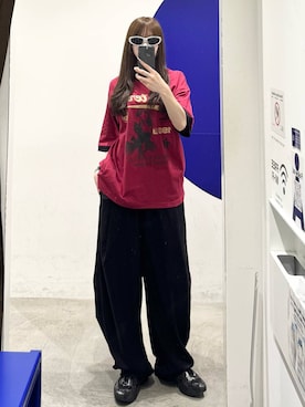 「LIEU HOMME（リュウオム）のLIEU HOMME／カーブワイドパンツ（スラックス、ブラック系）」を使った、kitunesandayoさん（レディース・167cm）の夏コーディネート