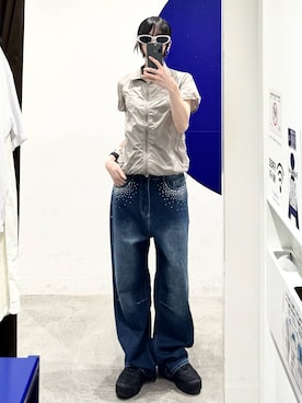 「アイテム（ナイロンジャケット、ブラウン系）」を使った、kitunesandayoさん（レディース・167cm）の夏コーディネート