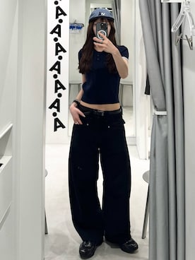 「LAND MUSEUM（ランドミュージアム）のLAND MUSEUM／バギーラインスウェットパンツ（スウェットパンツ、ブラック系）」を使った、kitunesandayoさん（レディース・167cm）の夏コーディネート