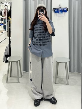 「HOODHOOD（フッドフッド）の【UNISEX】HOODHOOD／Typoチェックシャツ（シャツ/ブラウス、ブルー系）」を使った、kitunesandayoさん（レディース・167cm）の夏コーディネート