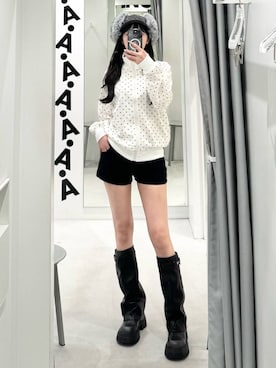 「3.3 Field Trip （3.3フィールドトリップ）の3.3 Field Trip／ダブルボタンビンテージウォッシュミニショートパンツ（その他パンツ、ブラック系）」を使った、kitunesandayoさん（レディース・167cm）の秋コーディネート