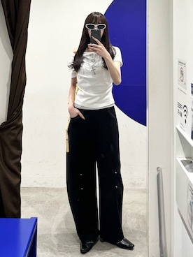「3.3 Field Trip （3.3フィールドトリップ）の3.3 Field Trip／アクセプリントホルターネック半袖T（Tシャツ/カットソー、ホワイト系）」を使った、kitunesandayoさん（レディース・167cm）の春コーディネート