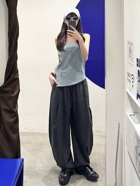 「MUCENT（ムセント）のMUCENT／スナップデニムビスチェ（チューブトップ、ブルー系）」を使った、kitunesandayoさん（レディース・167cm）の夏コーディネート