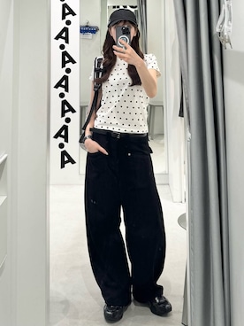 「ALAND（エーランド）の【ハローキティ】ラインストーンチビＴシャツ（Tシャツ/カットソー、ホワイト系）」を使った、kitunesandayoさん（レディース・167cm）の夏コーディネート