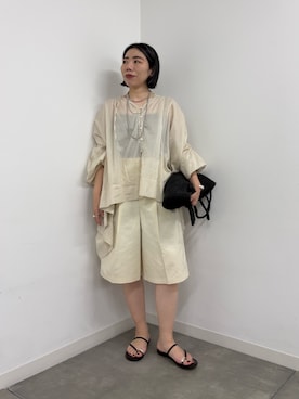 「GALLARDAGALANTE（ガリャルダガランテ）のローンチュニック（シャツ/ブラウス、ベージュ系）」を使った、kurumi680さん（レディース・156cm）の夏コーディネート