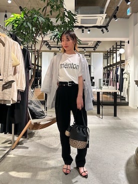 「GALLARDAGALANTE（ガリャルダガランテ）のライトジャージーテーパードパンツ（その他パンツ、ブラック系）」を使った、ggnabeさん（レディース・155cm）の春コーディネート