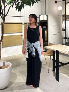 「GALLARDAGALANTE（ガリャルダガランテ）の【2サイズ展開】ヘンリーカットマキシワンピース（ワンピース、ブラック系）」を使った、ggnabeさん（レディース・155cm）の夏コーディネート