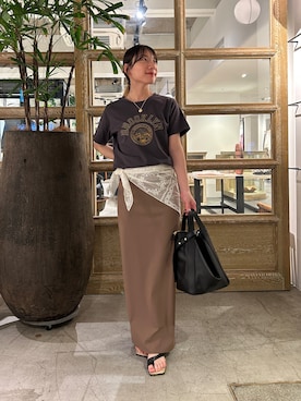 「GALLARDAGALANTE（ガリャルダガランテ）のレーススカーフ（バンダナ/スカーフ、ホワイト系）」を使った、ggnabeさん（レディース・155cm）の夏コーディネート