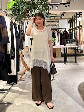 「GALLARDAGALANTE（ガリャルダガランテ）の【La nature linge】シアーワッフルTee（Tシャツ/カットソー、ホワイト系）」を使った、ggnabeさん（レディース・155cm）の夏コーディネート