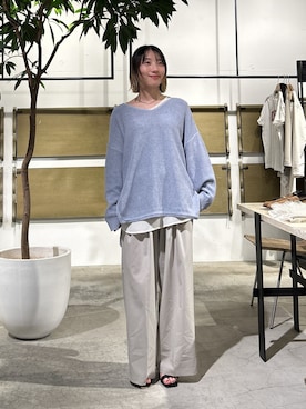 「GALLARDAGALANTE（ガリャルダガランテ）の【手洗い可】コットンメッシュプルオーバー（ニット/セーター、ブルー系）」を使った、ggnabeさん（レディース・155cm）の春コーディネート
